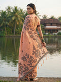 Orange Linen Cotton Saree With Blouse Piece