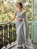 Gray Linen Saree With Blouse Piece