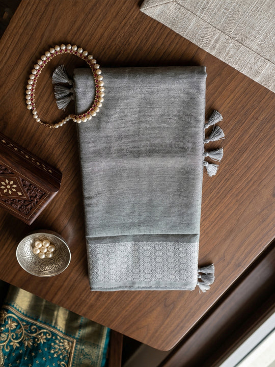 Gray Linen Saree With Blouse Piece