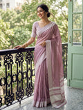 Magenta Linen Saree With Blouse Piece