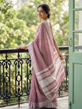 Magenta Linen Saree With Blouse Piece