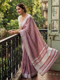 Magenta Linen Saree With Blouse Piece