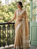 Mustrd Yellow Linen Saree With Blouse Piece