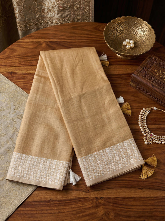 Mustrd Yellow Linen Saree With Blouse Piece