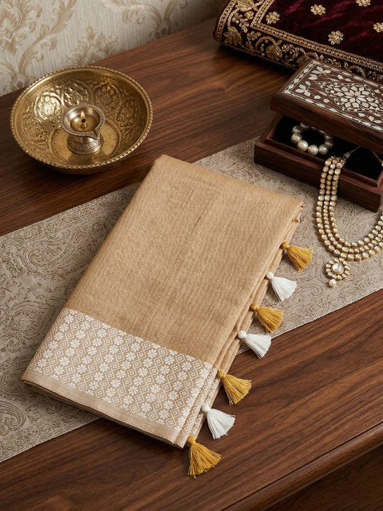 Mustrd Yellow Linen Saree With Blouse Piece