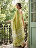 Popat Green Linen Saree With Blouse Piece