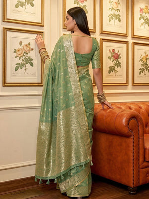 Green Tissue Silk Saree With Blouse Piece