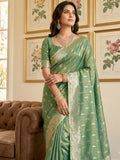 Green Tissue Silk Saree With Blouse Piece