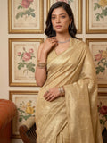 Cream Tissue Silk Saree With Blouse Piece