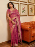 Wine Tissue Silk Saree With Blouse Piece