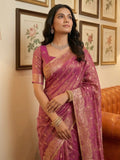 Wine Tissue Silk Saree With Blouse Piece