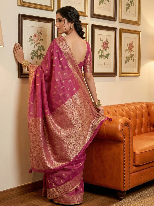 Wine Tissue Silk Saree With Blouse Piece