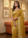 Mustrd Tissue Silk Saree With Blouse Piece
