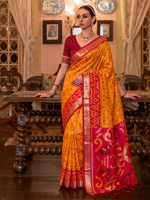 Mustrd Soft Silk Saree With Blouse Piece
