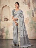 Gray Linen Saree With Blouse Piece