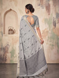Gray Linen Saree With Blouse Piece