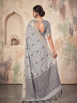 Gray Linen Saree With Blouse Piece