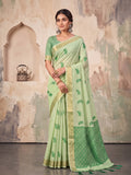 Light Green Linen Saree With Blouse Piece