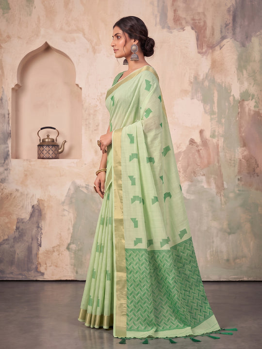 Light Green Linen Saree With Blouse Piece