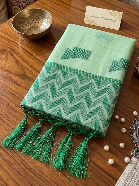 Light Green Linen Saree With Blouse Piece
