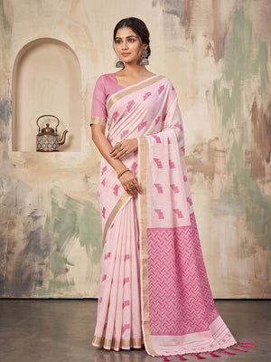 Light Pink Linen Saree With Blouse Piece