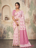Light Pink Linen Saree With Blouse Piece