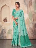 Teal Green Linen Saree With Blouse Piece