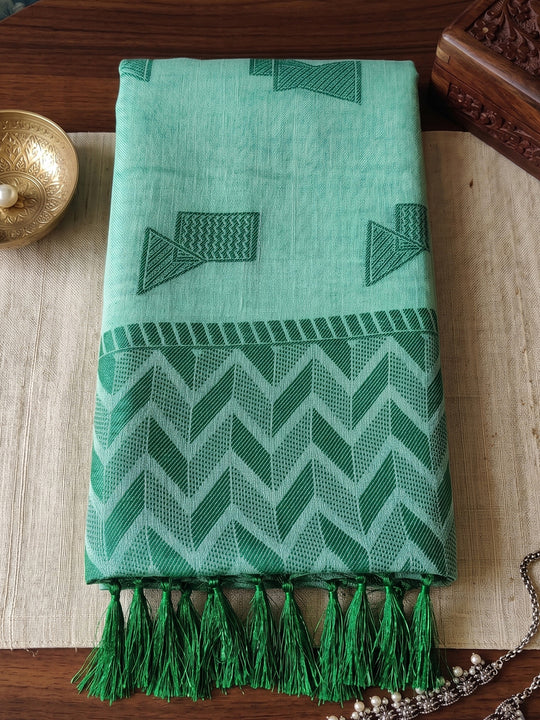 Teal Green Linen Saree With Blouse Piece