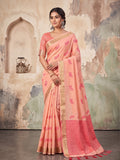 Peach Linen Saree With Blouse Piece