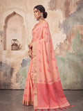 Peach Linen Saree With Blouse Piece