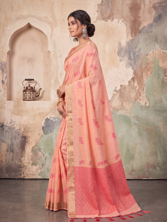 Peach Linen Saree With Blouse Piece