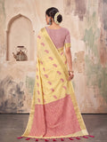 Light Yellow Linen Saree With Blouse Piece