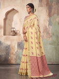 Light Yellow Linen Saree With Blouse Piece