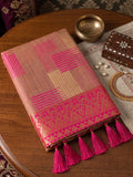 Beige & Pink Linen Cotton Saree With Blouse Piece