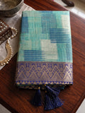 Sky Blue Linen Cotton Saree With Blouse Piece
