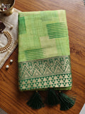 Light Green Linen Cotton Saree With Blouse Piece