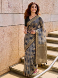 Grey Linen Cotton Saree With Blouse Piece