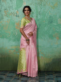LIGHT PINK WITH OLIVE GREEN Linen Cotton Saree With Blouse Piece