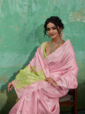 LIGHT PINK WITH OLIVE GREEN Linen Cotton Saree With Blouse Piece