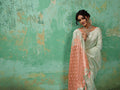 RAMA GREEN WITH PEACH Linen Cotton Saree With Blouse Piece