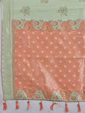 RAMA GREEN WITH PEACH Linen Cotton Saree With Blouse Piece