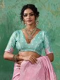 PINK COLOR WITH RAMA GREEN BORDAR Linen Cotton SILK Saree With Blouse Piece