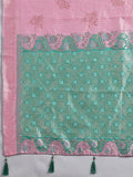 PINK COLOR WITH RAMA GREEN BORDAR Linen Cotton SILK Saree With Blouse Piece
