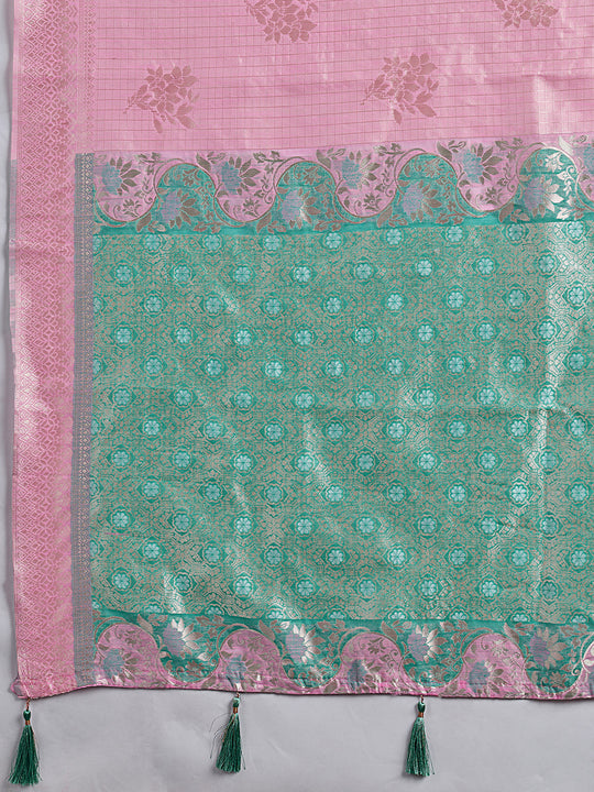 PINK COLOR WITH RAMA GREEN BORDAR Linen Cotton SILK Saree With Blouse Piece