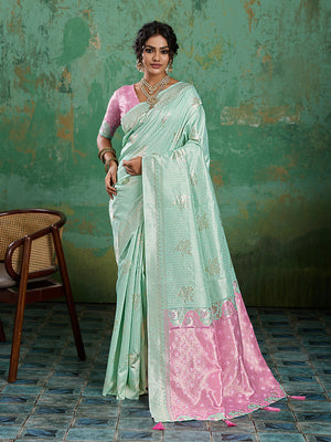 RAMA COLOR Linen Cotton SILK Saree With Blouse Piece
