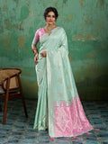 RAMA COLOR Linen Cotton SILK Saree With Blouse Piece