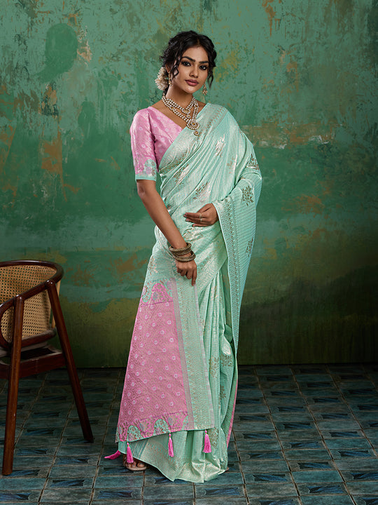 RAMA COLOR Linen Cotton SILK Saree With Blouse Piece