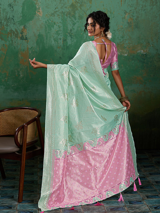 RAMA COLOR Linen Cotton SILK Saree With Blouse Piece
