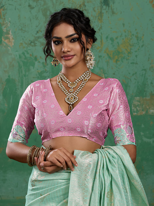 RAMA COLOR Linen Cotton SILK Saree With Blouse Piece