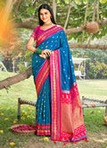 Blue Soft silk Saree With Blouse Piece